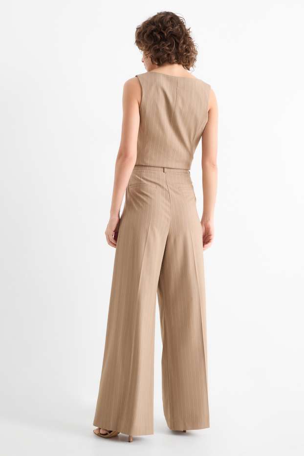 Women - Business trousers - mid waist - wide leg - pinstripes - light brown