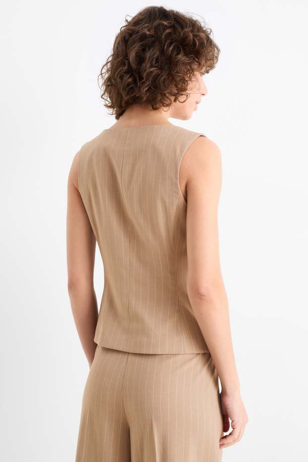 Femei - Vestă office - dungi fine - maro deschis