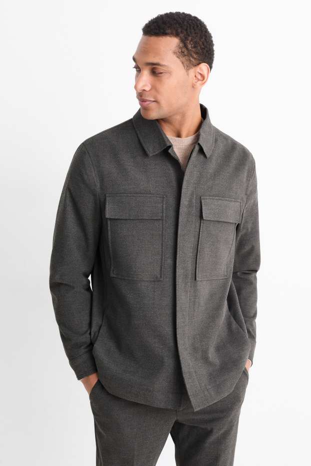 Hommes - Veste-chemise - regular fit - col kent - gris foncé