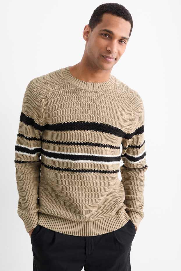 Herren - Pullover - gestreift - strukturiert - beige