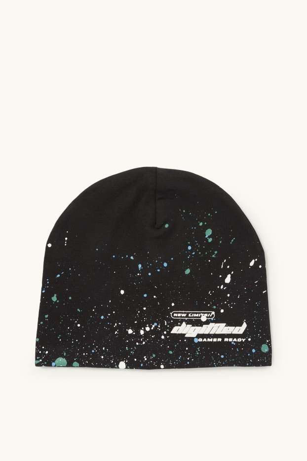 Dzieci chłopcy - Gaming - czapka beanie - ze wzorem - czarny