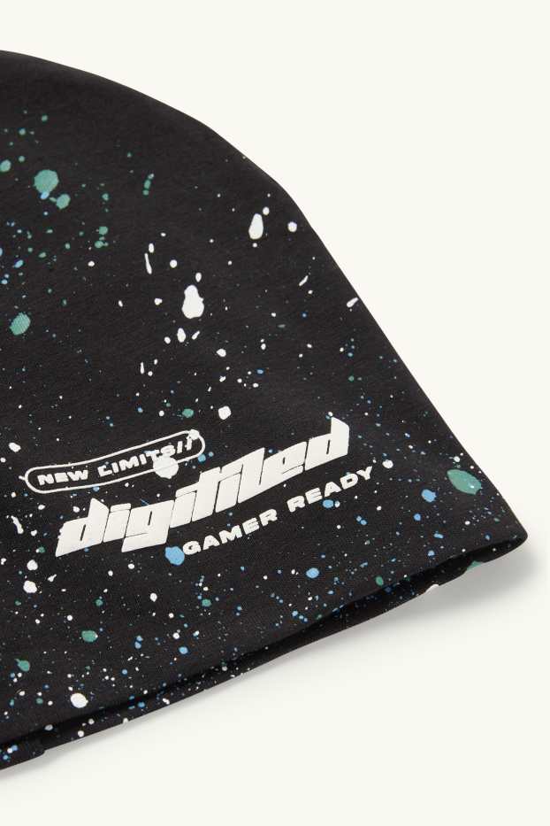 Dzieci chłopcy - Gaming - czapka beanie - ze wzorem - czarny