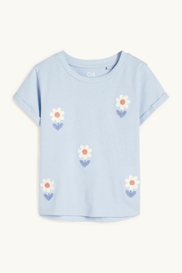Děti - dívky - Květinový motiv - tričko s krátkým rukávem - světle modrá