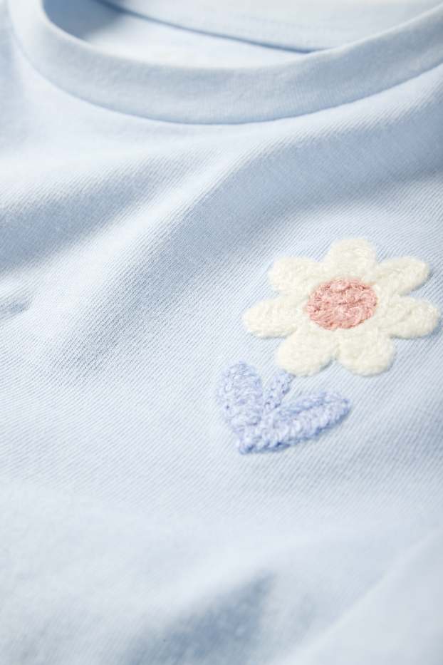 Děti - dívky - Květinový motiv - tričko s krátkým rukávem - světle modrá