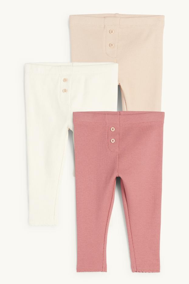 Neonate - Confezione da 3 - leggings per neonati - a coste - bianco crema