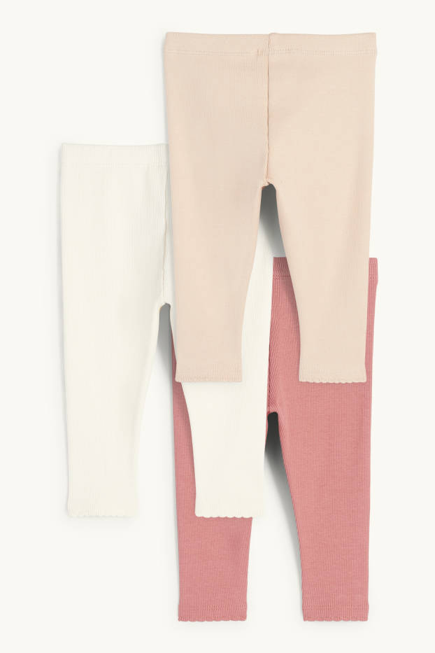 Neonate - Confezione da 3 - leggings per neonati - a coste - bianco crema