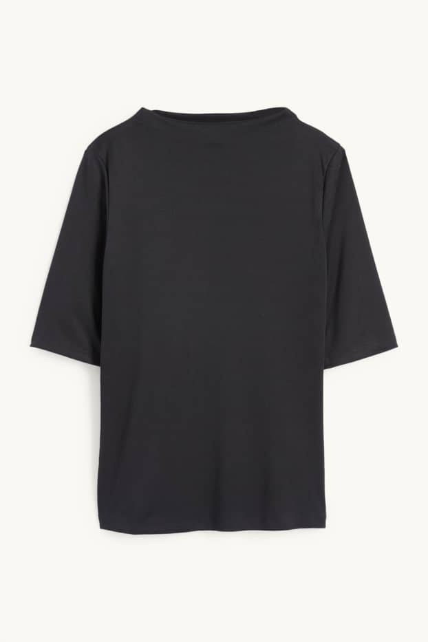 Femmes - Haut à manches longues - finition côtelée - noir