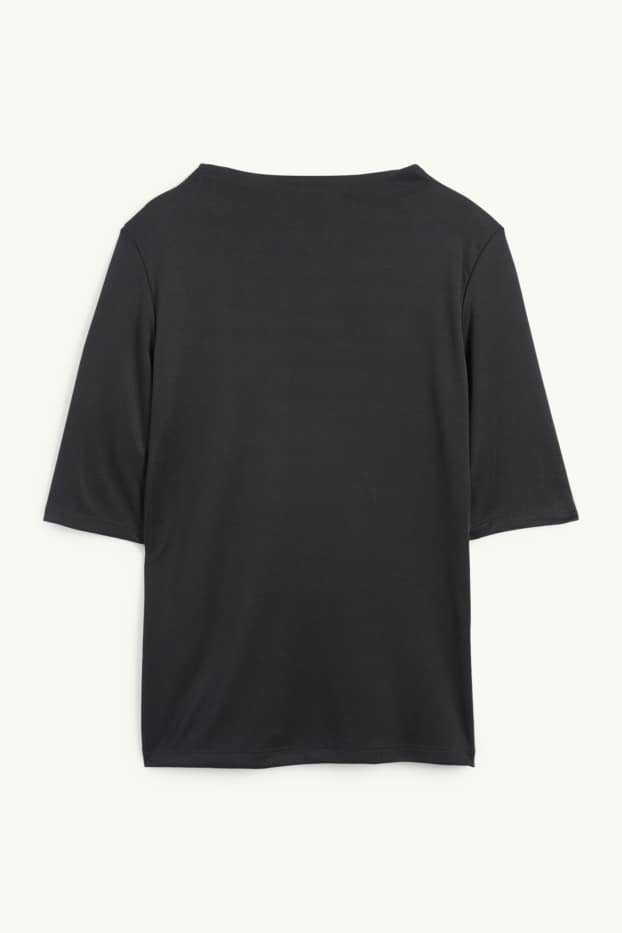 Femmes - Haut à manches longues - finition côtelée - noir