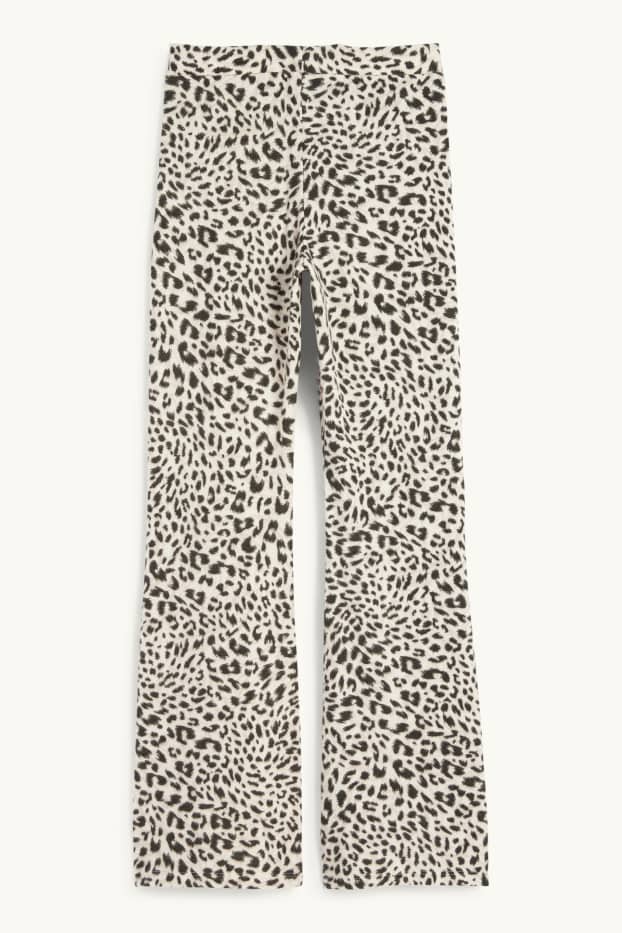 Damen - Flared Leggings - Leo-Print - schwarz / beige