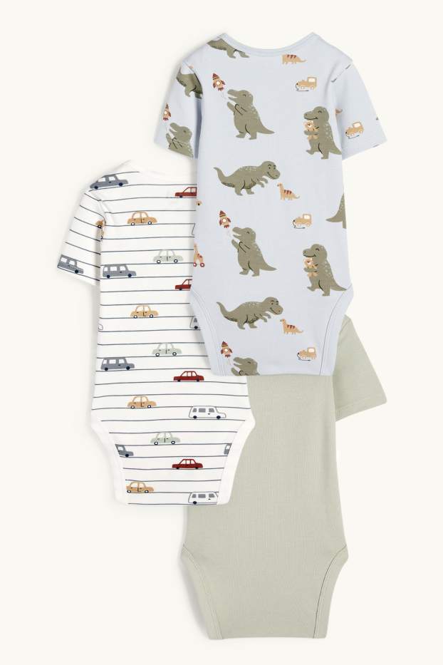 Baby Jungen - Multipack 3er - Dino und Auto - Baby-Body - blau