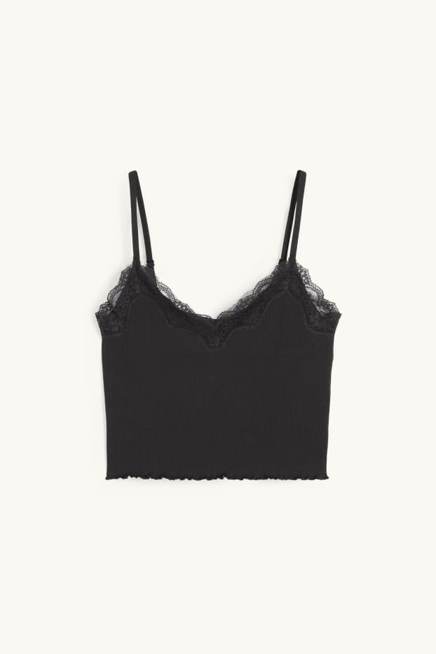 Women - Cropped top - ribbed - black