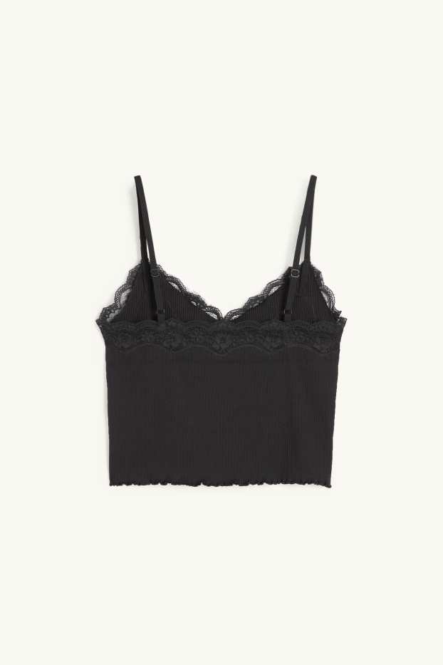 Women - Cropped top - ribbed - black