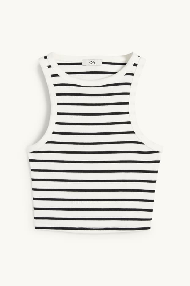 Dames - Korte top - geribd - gestreept - wit / zwart