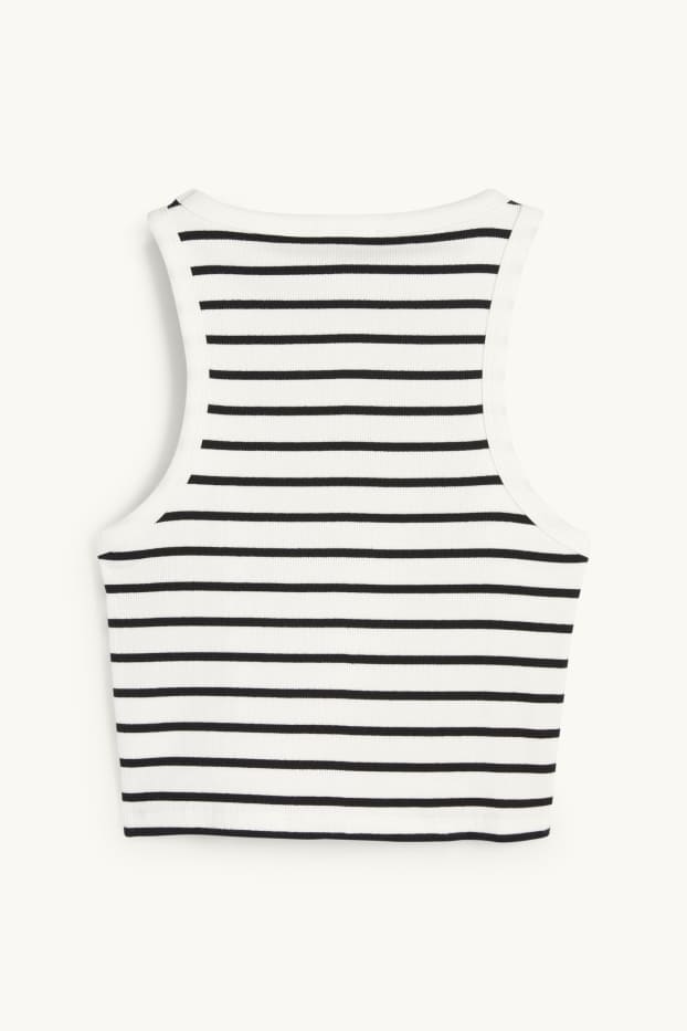 Dames - Korte top - geribd - gestreept - wit / zwart