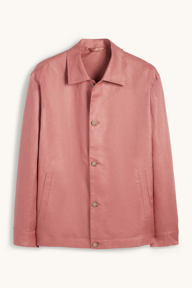 Men - Linen shirt jacket - dark rose
