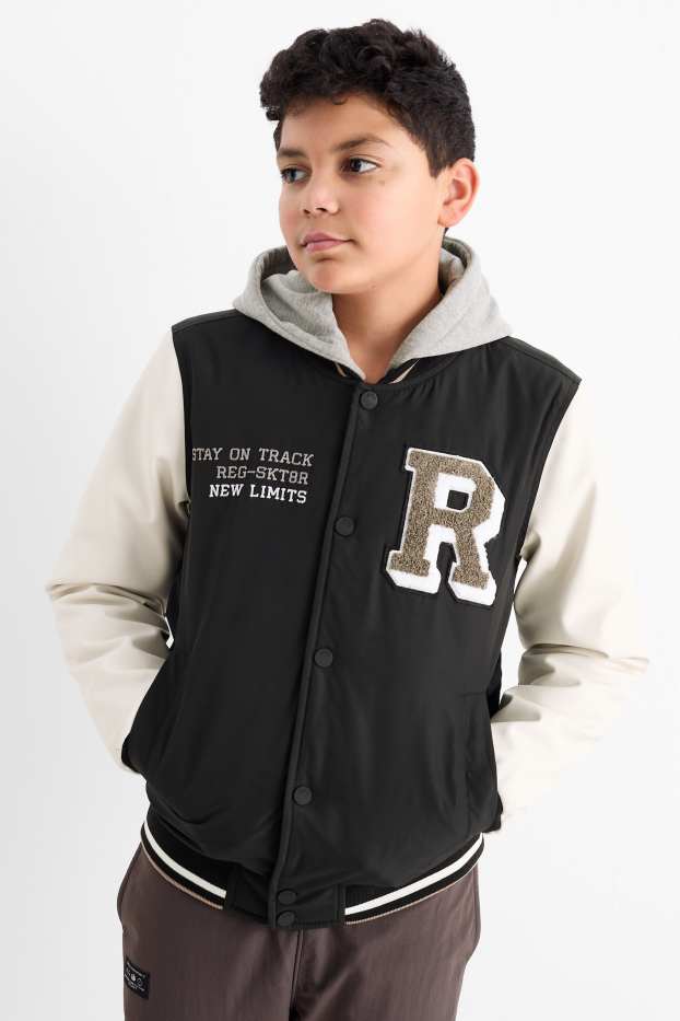 Kinder Jungen - Collegejacke mit Kapuze - schwarz