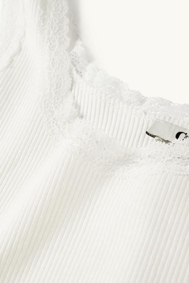 Damen - Crop Top - gerippt - weiß