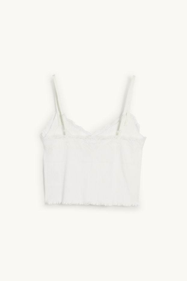 Women - Cropped top - ribbed - white