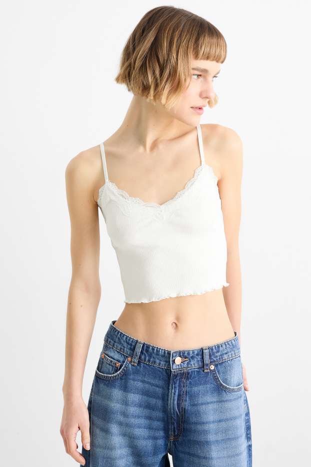 Women - Cropped top - ribbed - white