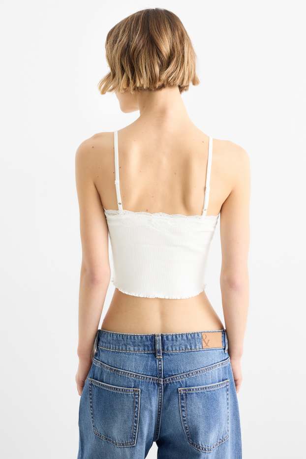 Women - Cropped top - ribbed - white