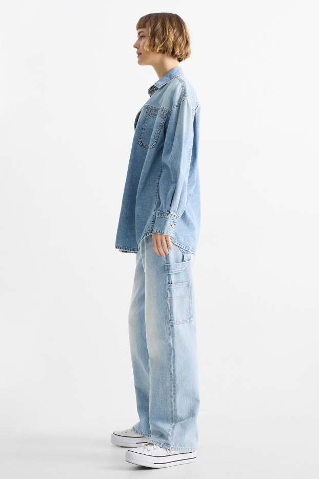 Femei - Baggy jeans - talie medie - denim-albastru deschis
