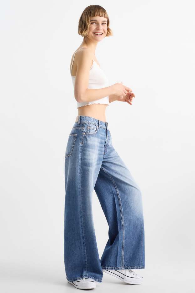 Femmes - Wide leg jean - low waist - jean bleu