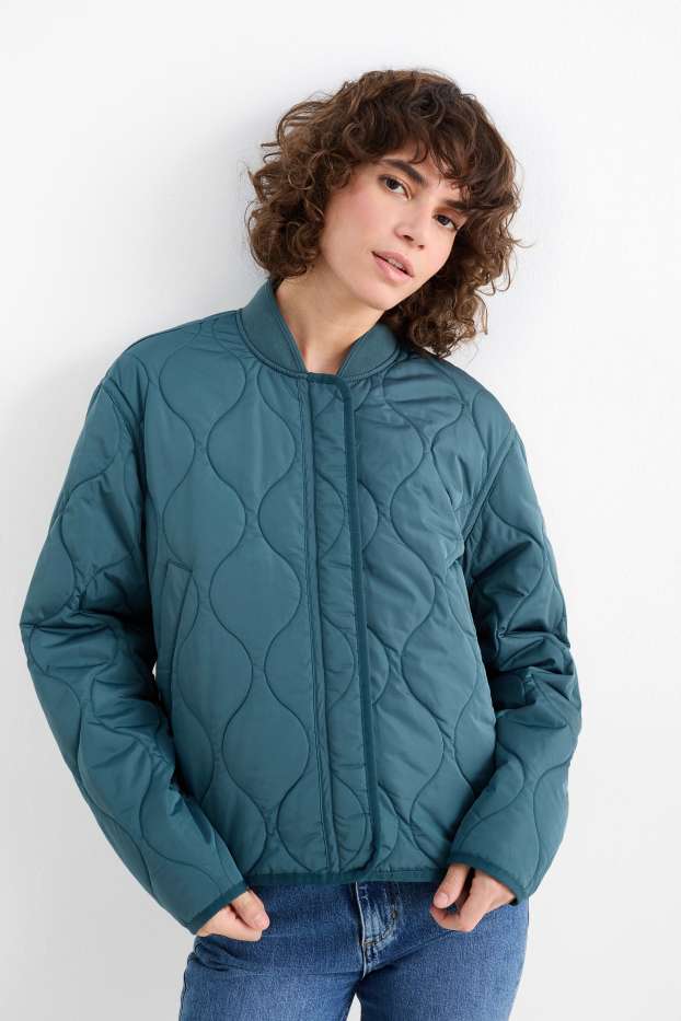 Dámské - Prošívaná bunda - z vodoodpudivého materiálu - tyrkysová