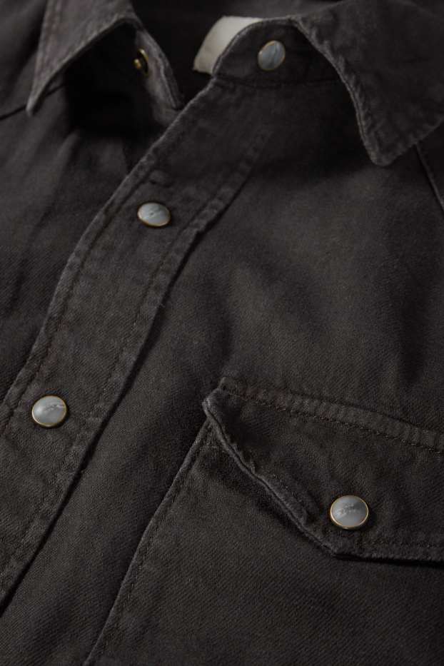 Bărbați - Cămașă din denim - regular fit - guler Kent - negru
