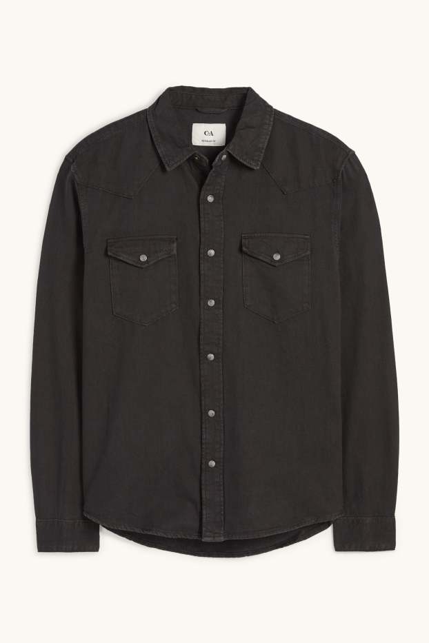 Bărbați - Cămașă din denim - regular fit - guler Kent - negru