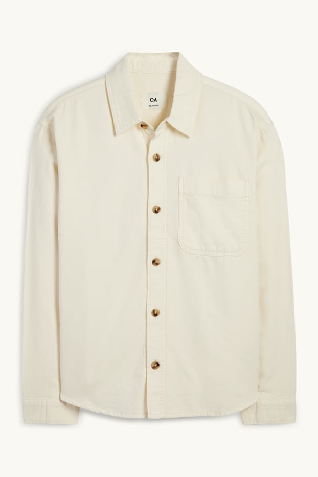 Hommes - Chemise en jean - relaxed fit - col kent - blanc crème