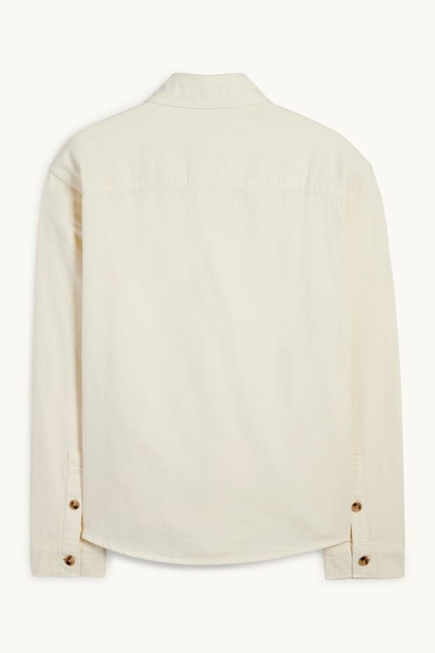 Hommes - Chemise en jean - relaxed fit - col kent - blanc crème