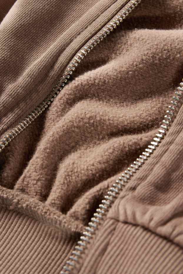 Donna - Felpa con zip dal taglio corto - marrone