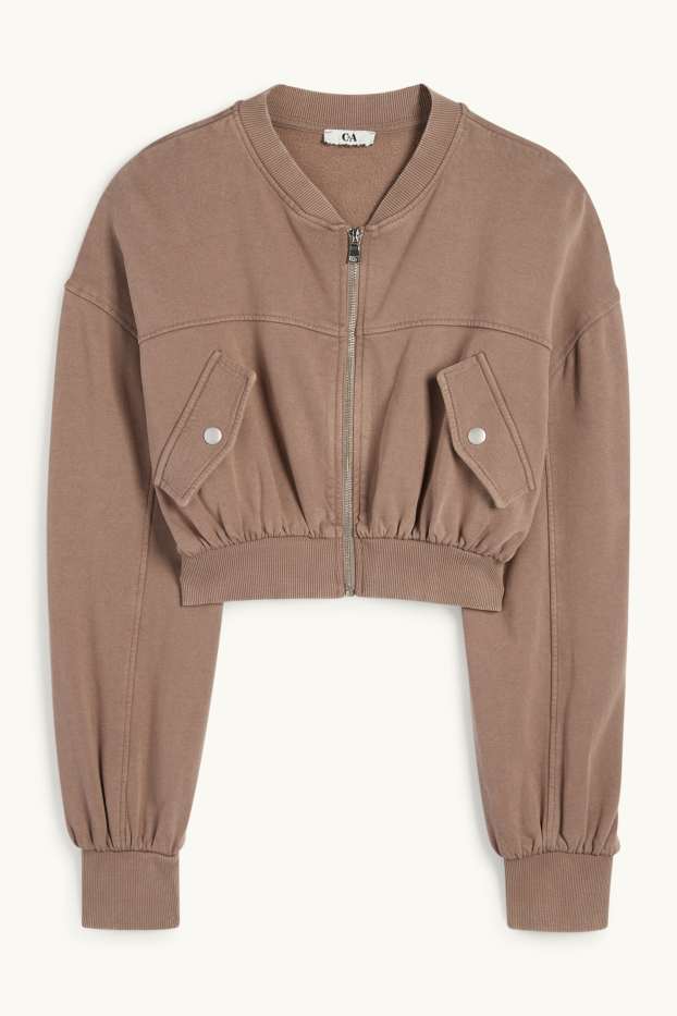 Donna - Felpa con zip dal taglio corto - marrone