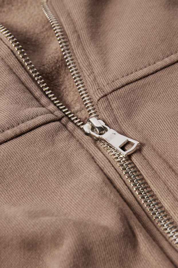 Donna - Felpa con zip dal taglio corto - marrone