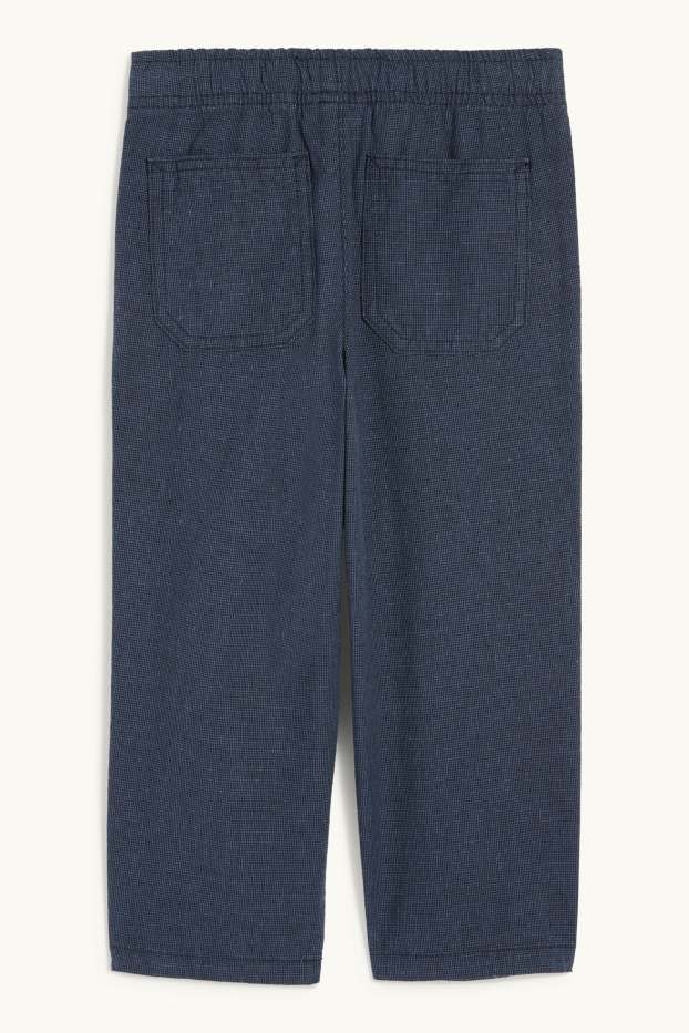 Děti - chlapci - Plátěné kalhoty s lněným podílem - kostkované - tmavomodrá