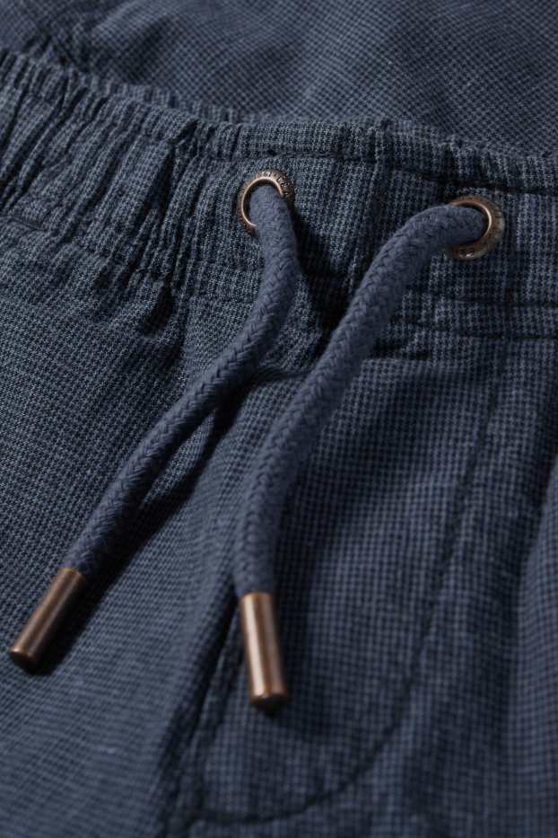 Děti - chlapci - Plátěné kalhoty s lněným podílem - kostkované - tmavomodrá