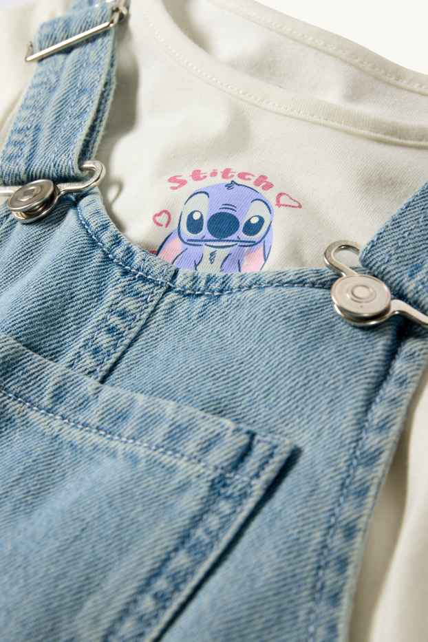 Kinder Mädchen - Lilo & Stitch - Set - Kurzarmshirt und Jeans-Latzkleid - helljeansblau