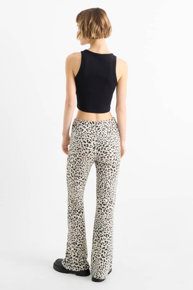Damen - Flared Leggings - Leo-Print - schwarz / beige