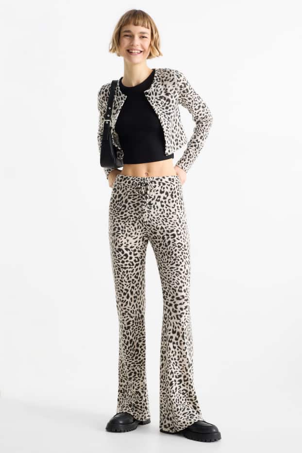 Damen - Flared Leggings - Leo-Print - schwarz / beige