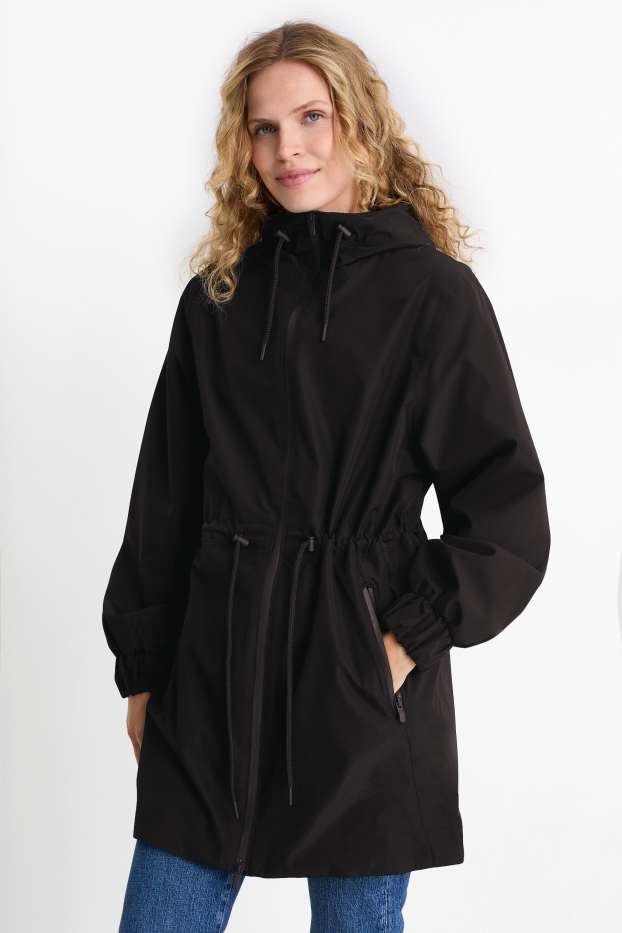 Femmes - Veste de pluie à capuche - imperméable - noir