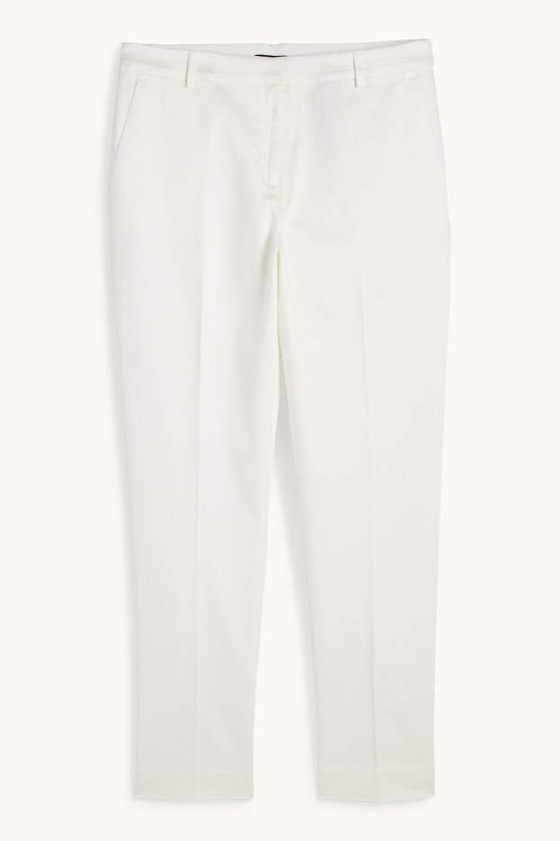 Femmes - Pantalon de toile - mid waist - tapered fit - blanc crème