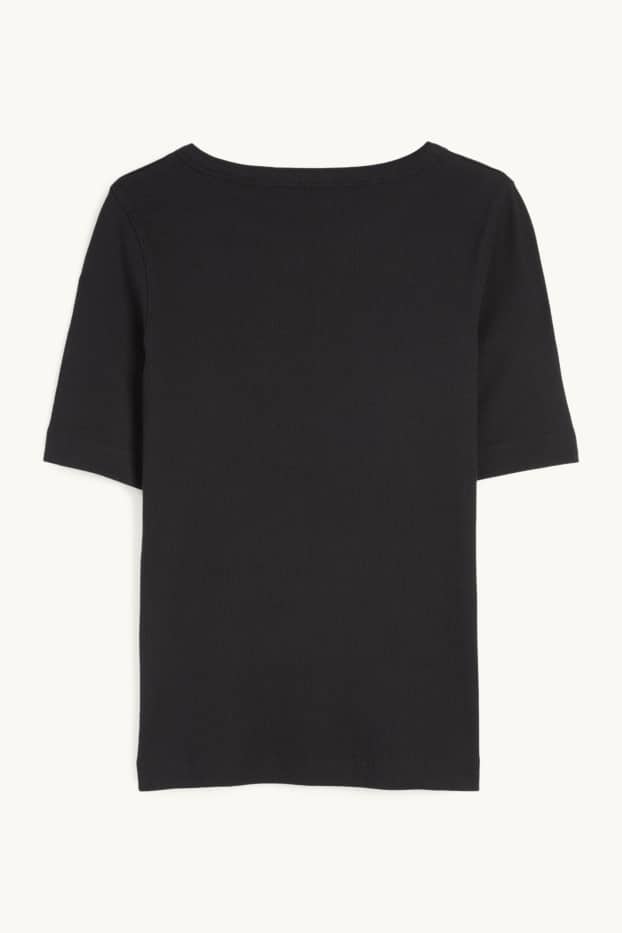 Dámské - Tričko basic - slim fit - žebrované - černá