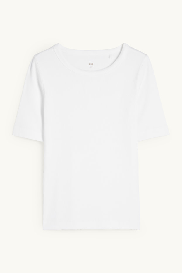 Femmes - T-shirt basique - slim fit - finition côtelée - blanc