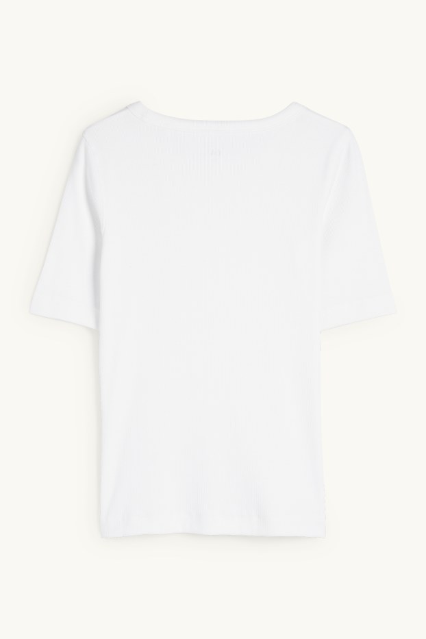 Femmes - T-shirt basique - slim fit - finition côtelée - blanc