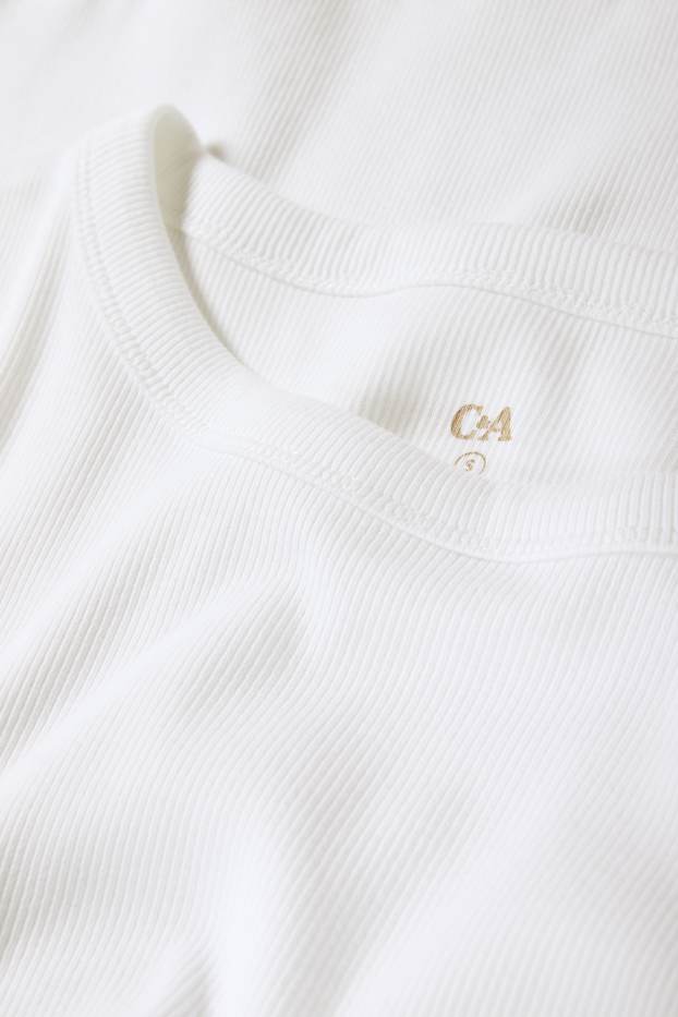 Femmes - T-shirt basique - slim fit - finition côtelée - blanc