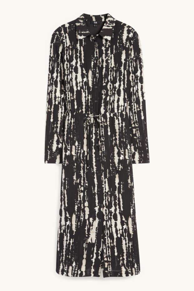 Damen - Blusenkleid - gemustert - strukturiert - schwarz / beige