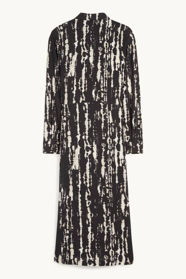 Damen - Blusenkleid - gemustert - strukturiert - schwarz / beige