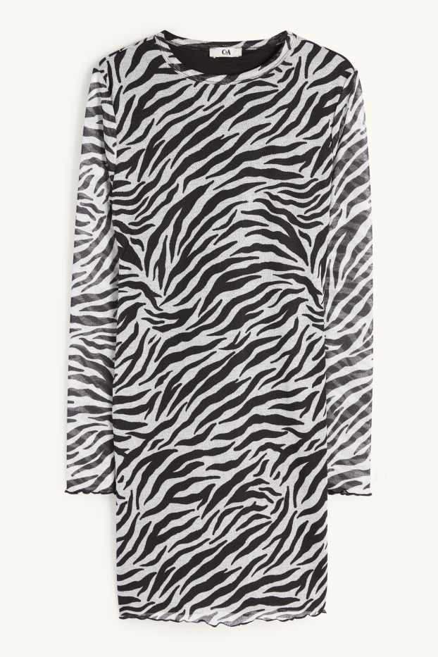Femmes - Robe en maille-filet - à motif - blanc / noir