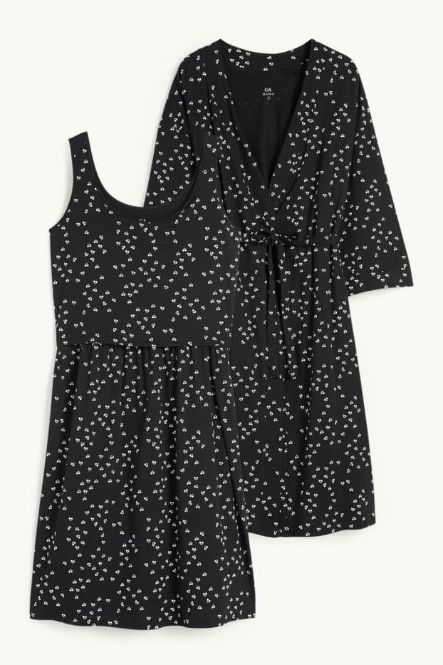 Dona - Conjunt - camisa de dormir i bata de maternitat - 2 peces - negre