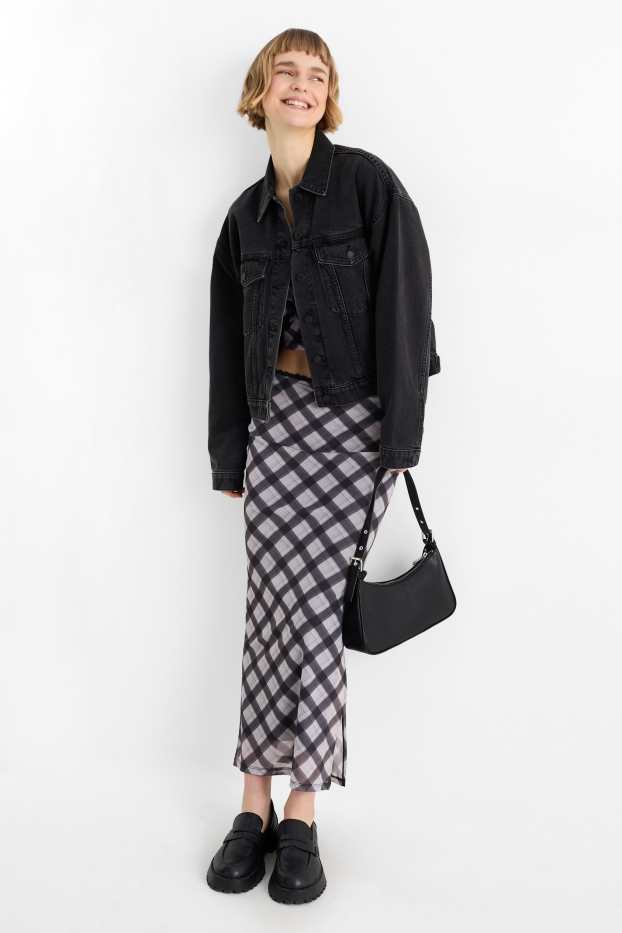 Damen - Mesh-Rock - kariert - schwarz / weiss